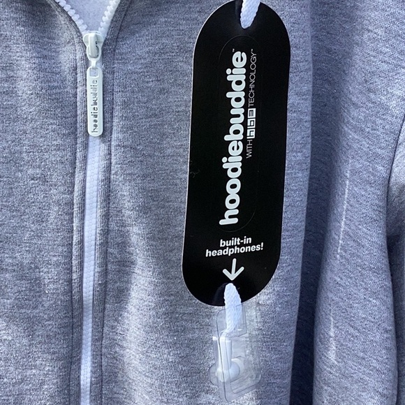 NWT HoodieBuddie Gray Zip-Up Hoodie w/ Drawstring Headphones Large - Picture 3 of 9